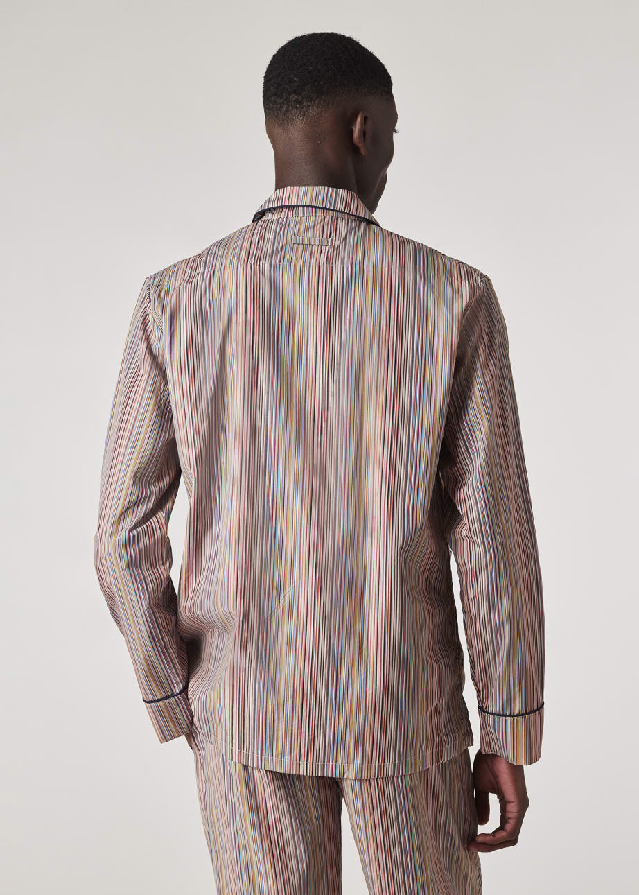 Model View - 'Signature Stripe' Cotton Pyjama Set With Navy Trims Gift Box Set Paul Smith