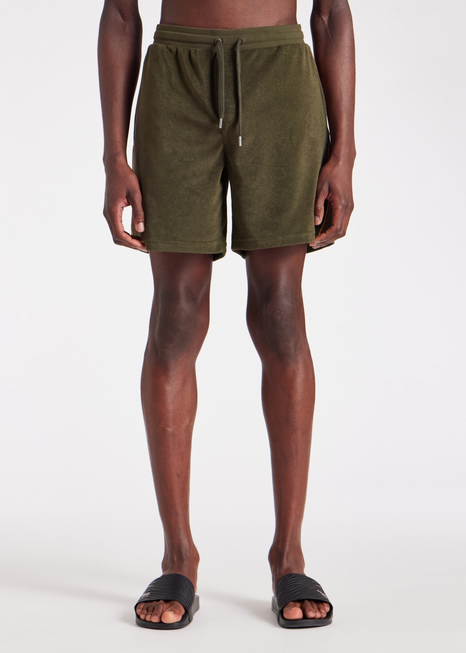 Model View - Khaki Towelling Lounge Shorts Paul Smith