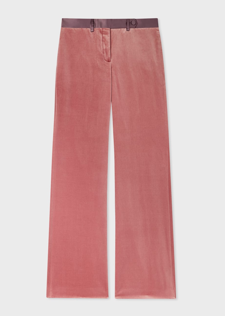 Front View - Women's Pink Bootcut Velvet Trousers Paul Smith