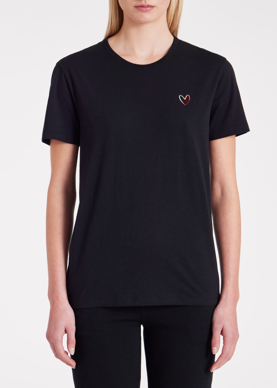 Model View - Women's Black Lounge Embroidered 'Swirl' Heart T-Shirt
