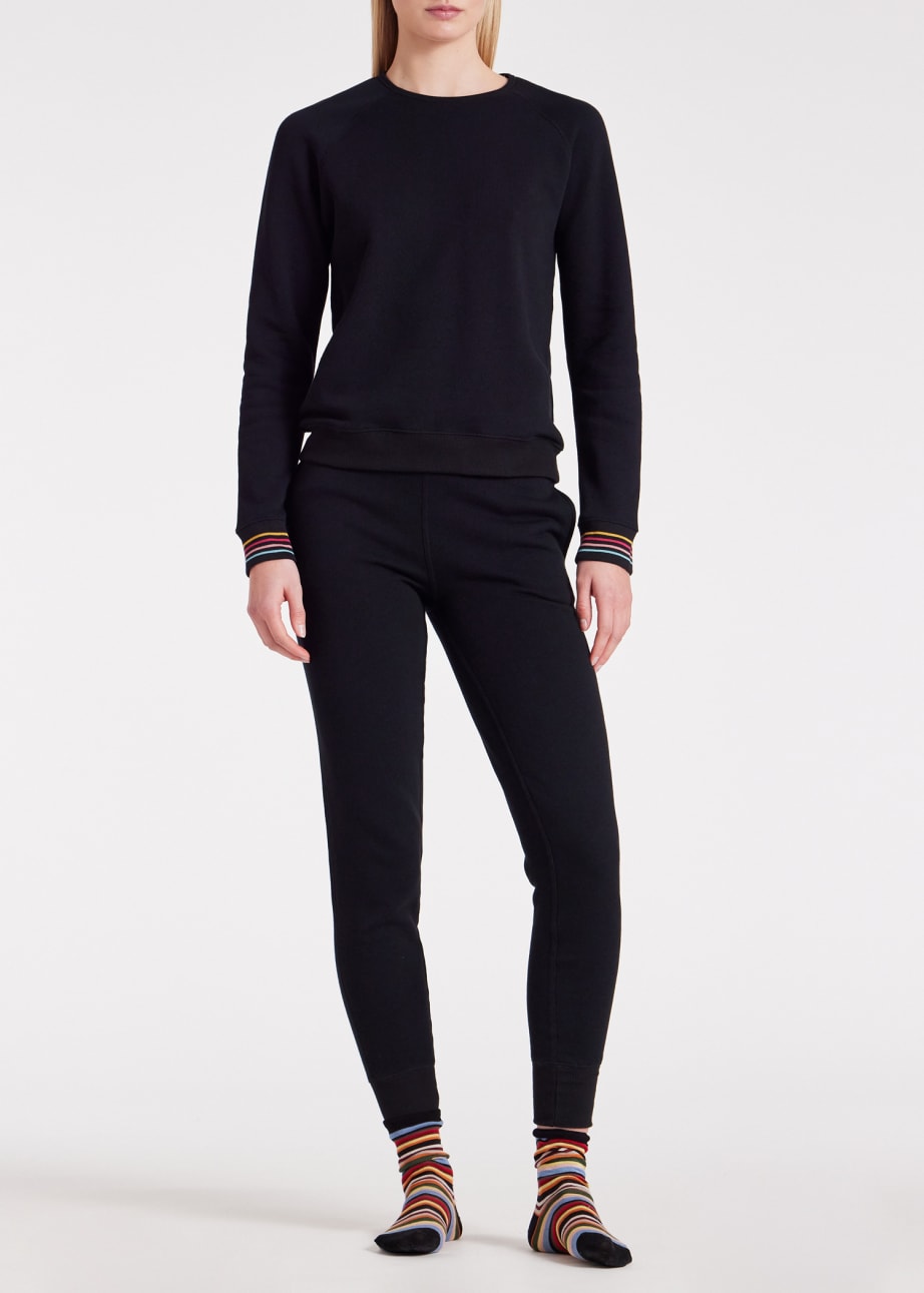 Model View - Women's Black Lounge Sweatpants With 'Swirl' Trims Paul Smith
