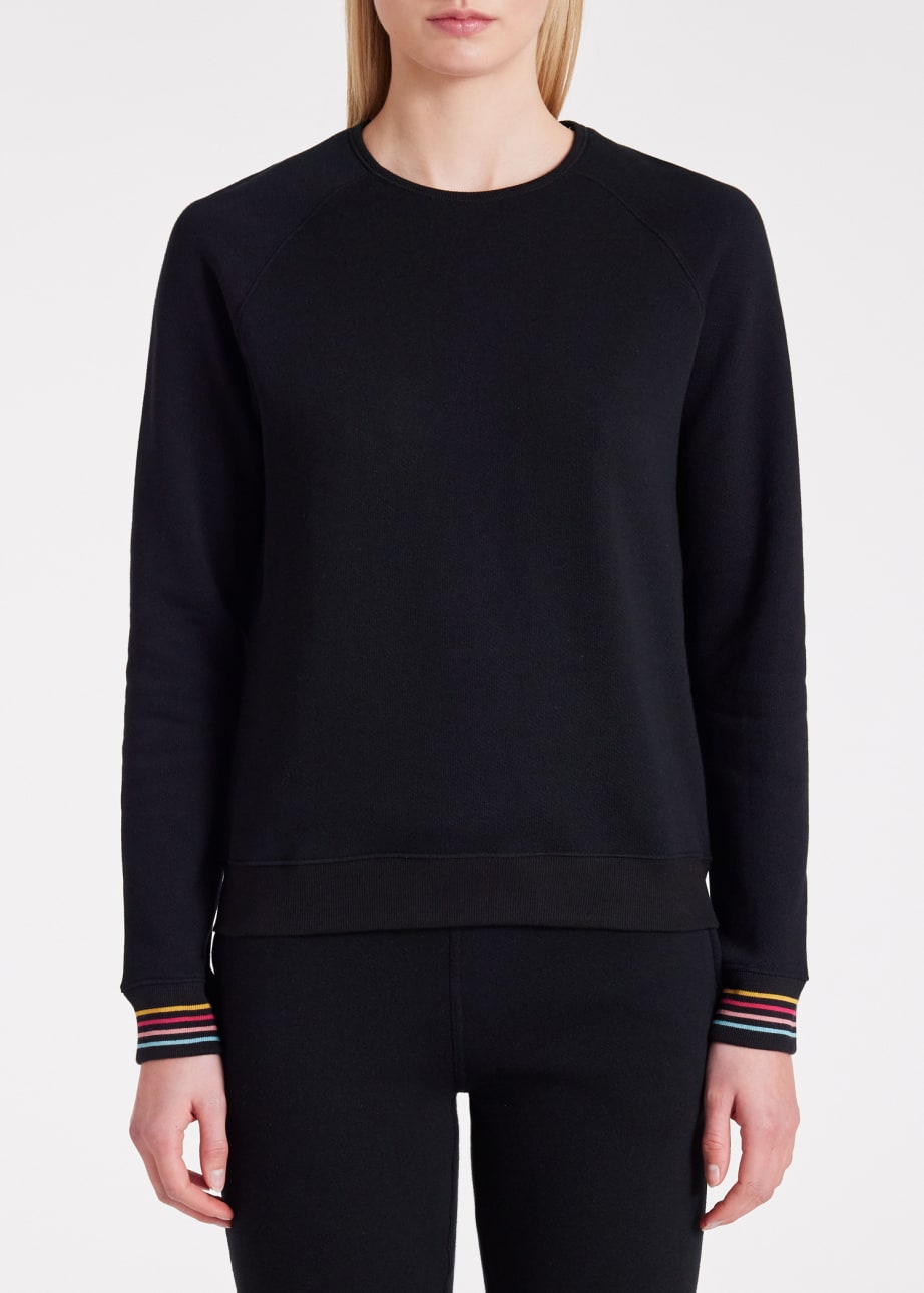 Model View - Women's Black Lounge Sweatshirt With 'Swirl' Cuffs Paul Smith