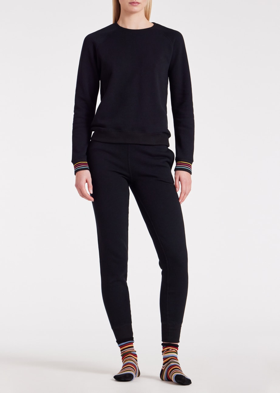 Model View - Women's Black Lounge Sweatshirt With 'Swirl' Cuffs Paul Smith