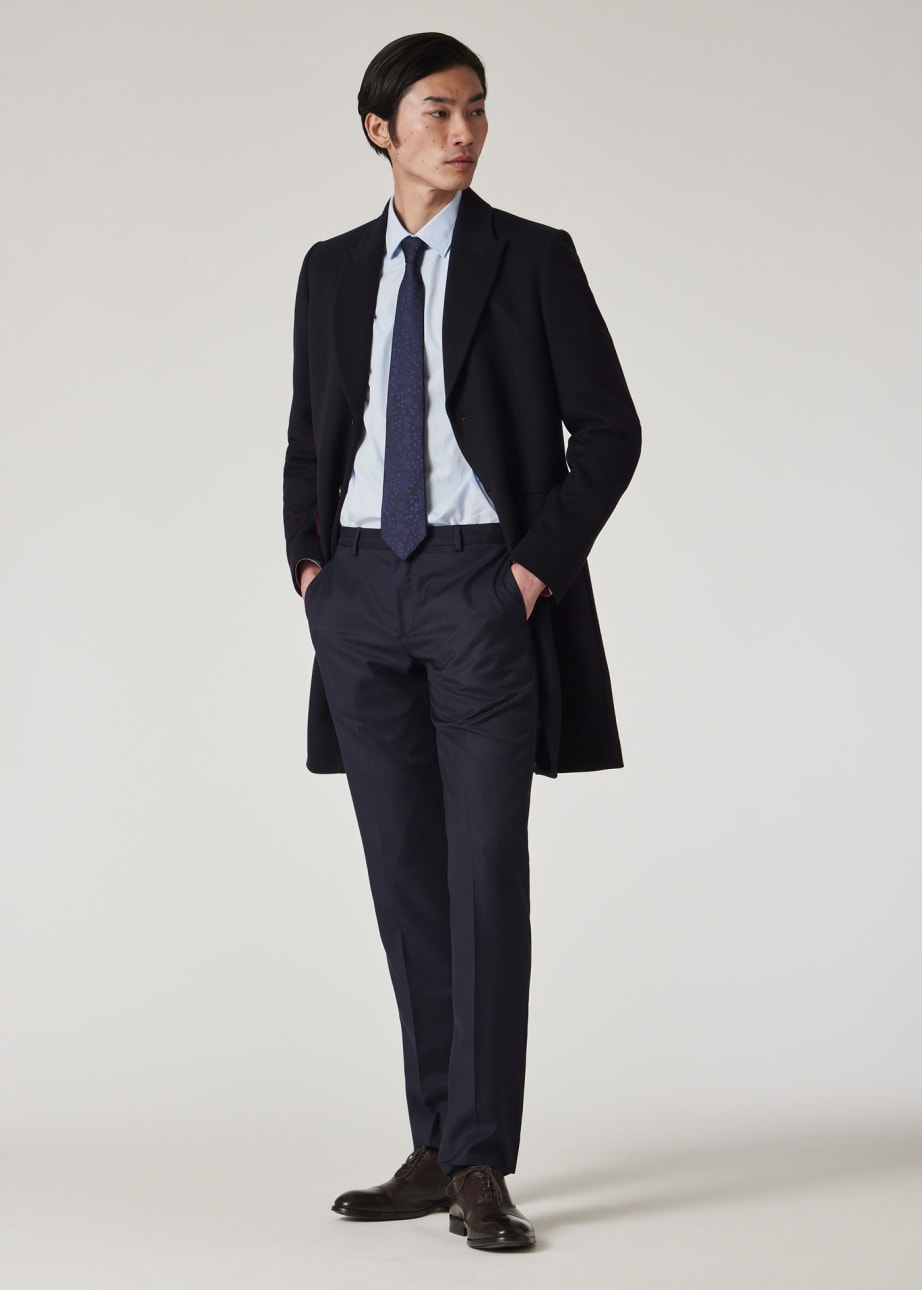 Model View - Navy Wool-Cashmere Epsom Coat Paul Smith