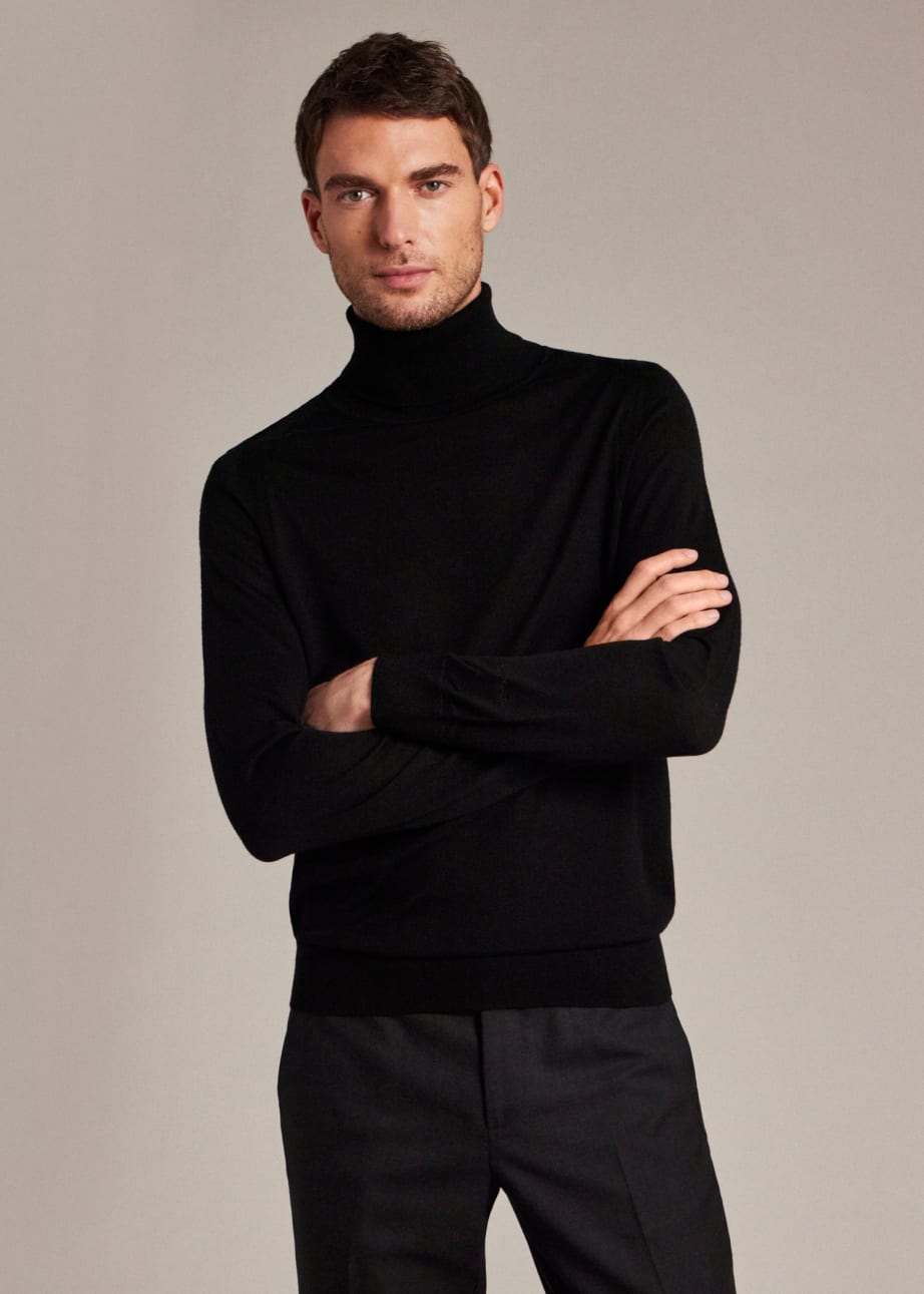 Model View - Black Merino Wool Roll Neck Sweater Paul Smith