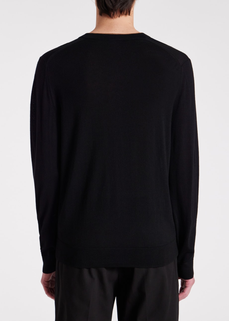 Model View - Black V-Neck Merino Wool Sweater Paul Smith