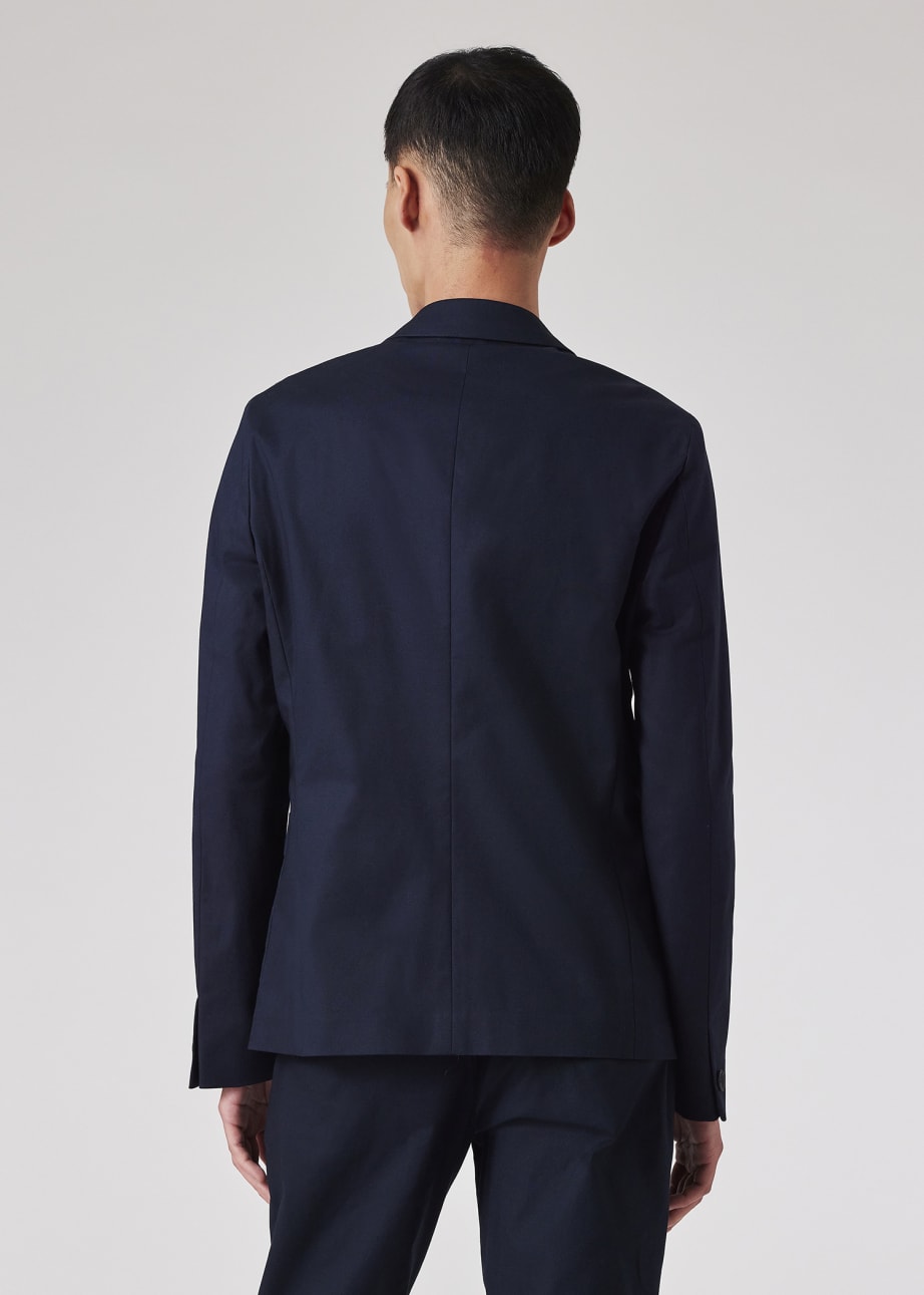 Model view - Mid-Fit Navy Stretch-Cotton Unlined Blazer Paul Smith