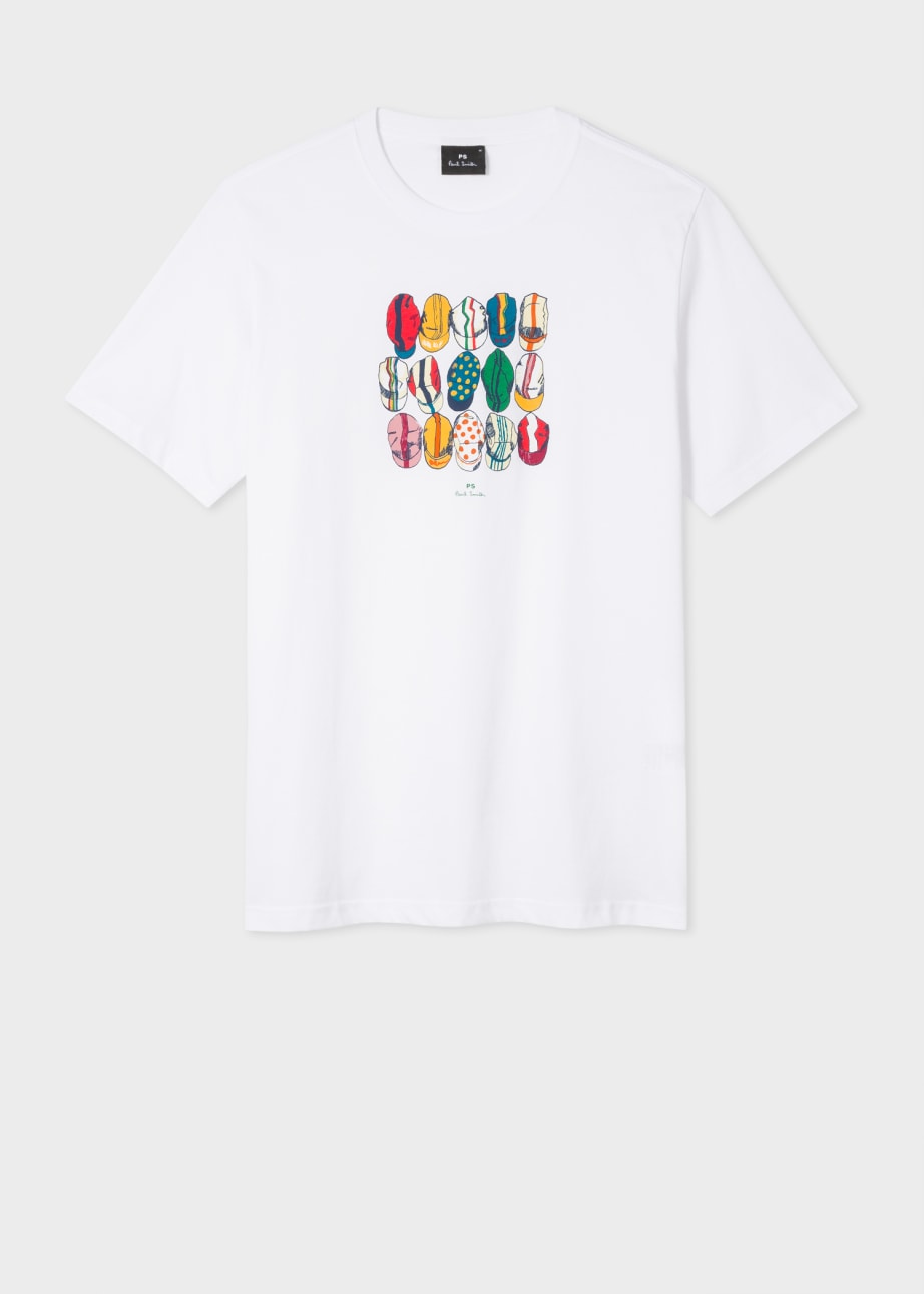 Front View - White 'Cycling Caps' Cotton T-Shirt Paul Smith