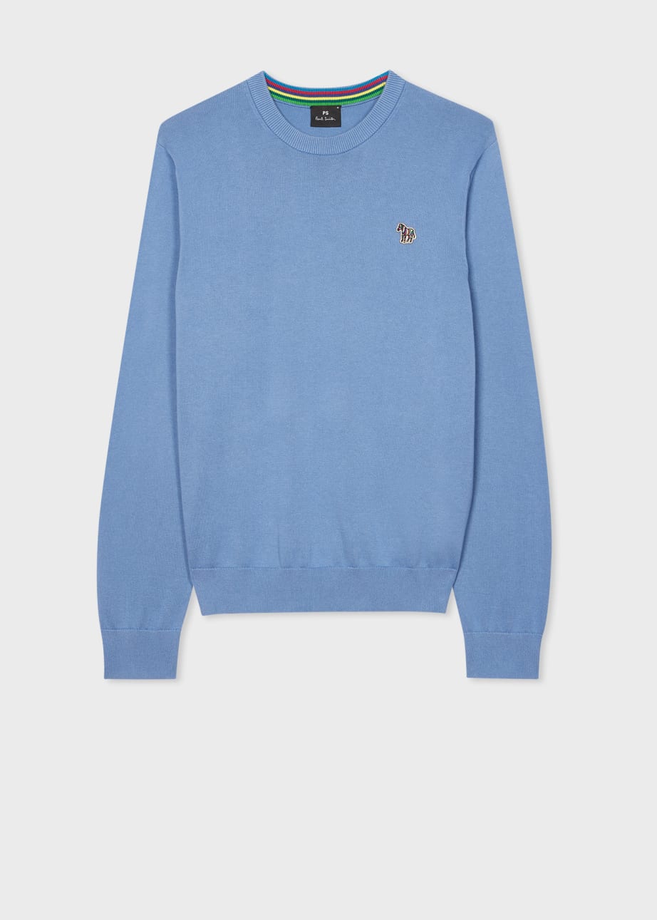 Front View - Light Blue Cotton Zebra Logo Sweater Paul Smith