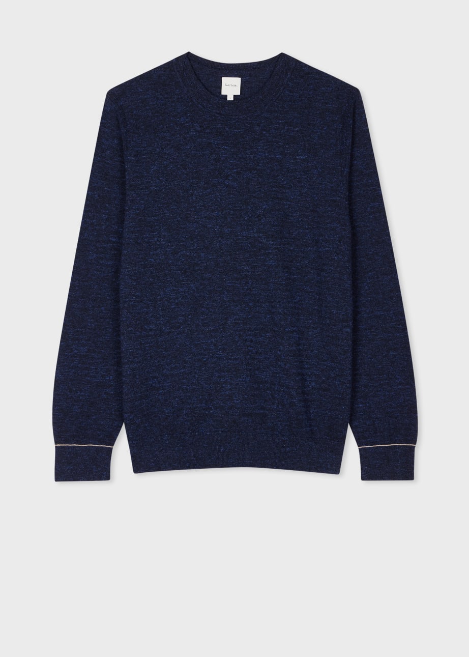 Front View - Navy Cotton-Linen Textured Sweater Paul Smith