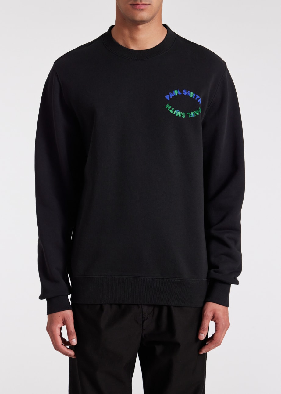 Model View - Black Cotton 'Happy Oval' Print Sweatshirt Paul Smith
