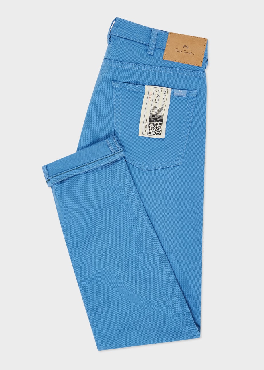 Product view - Tapered-Fit Bright Blue Garment-Dyed Organic Cotton-Stretch Jeans Paul Smith