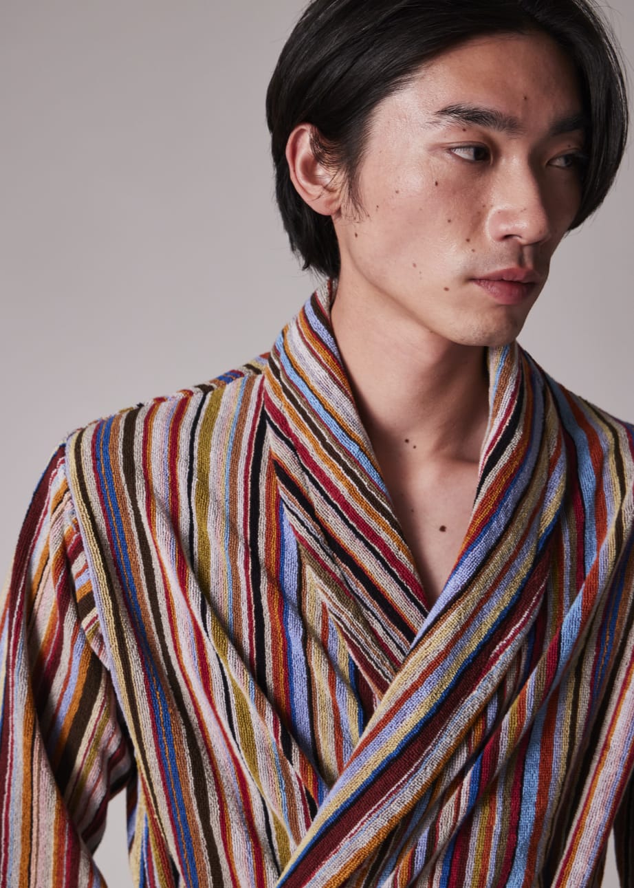 Model View - 'Signature Stripe' Woven Cotton Dressing Gown Paul Smith