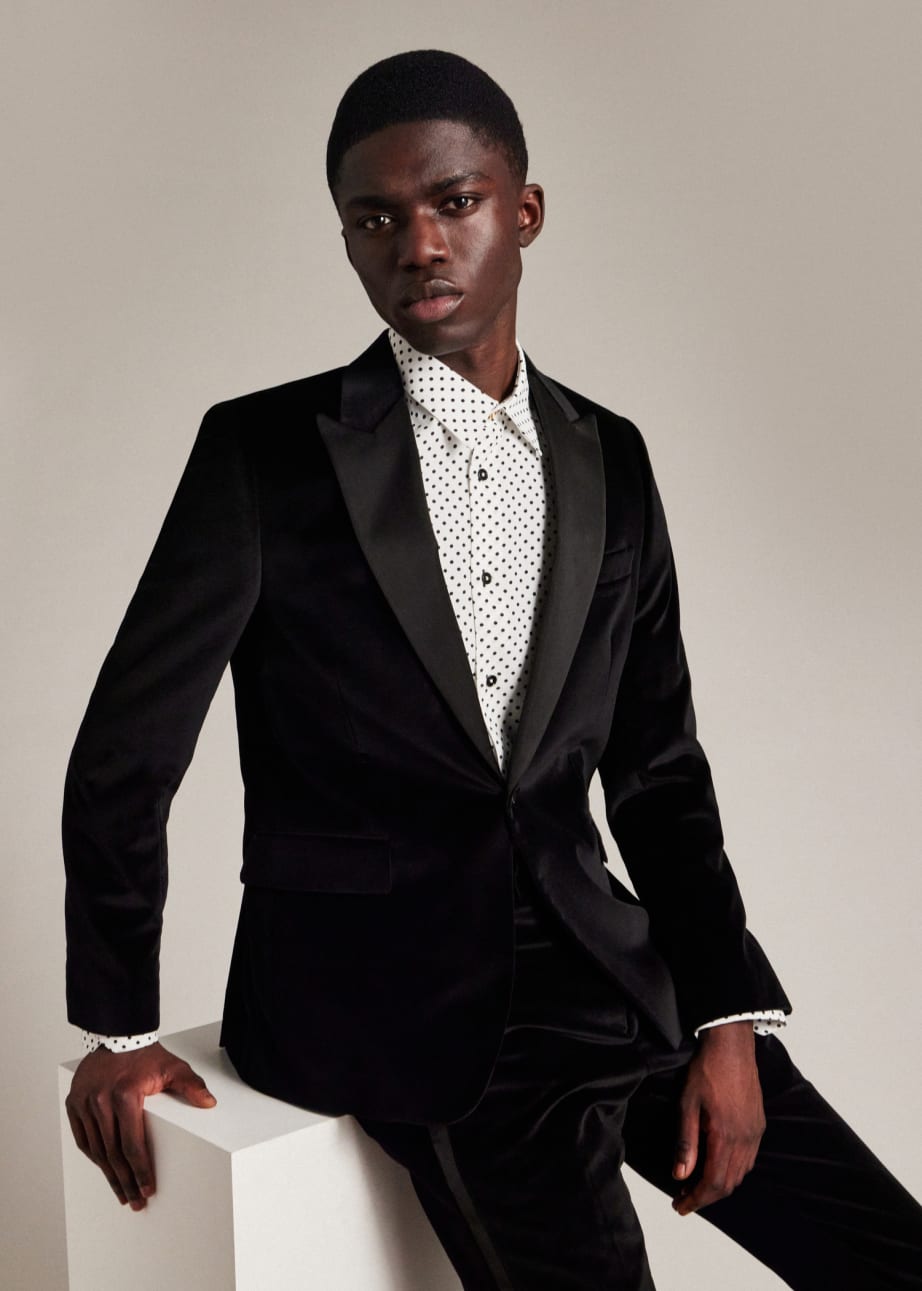 Men s The Soho Tailored Fit Black Velvet Evening Suit