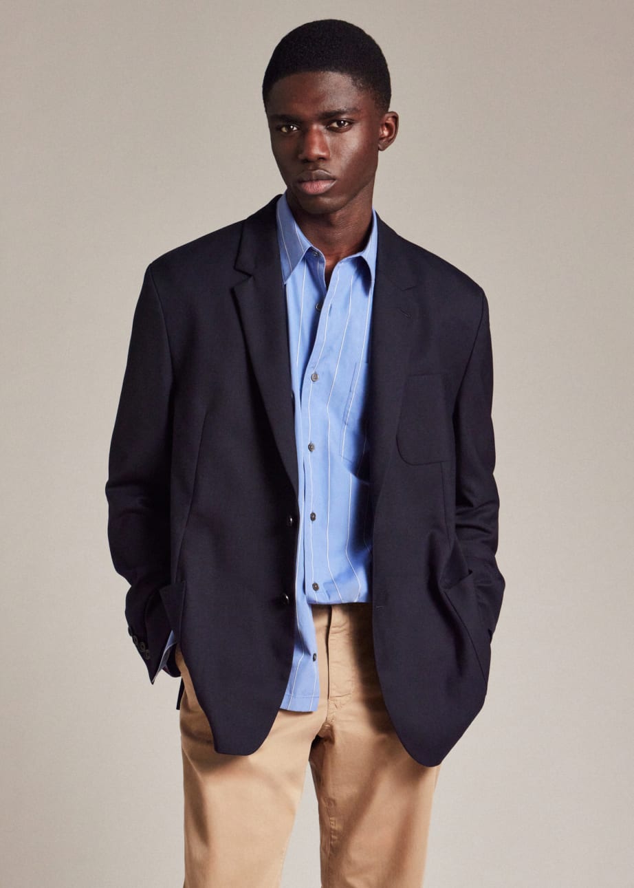 Model View - A Suit To Travel In - Tailored-Fit Navy Patch-Pocket Unlined Blazer Paul Smith