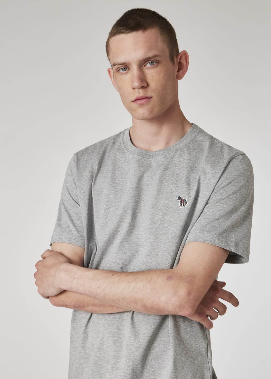 Model View - Grey Marl Cotton Zebra Logo T-Shirt Paul Smith