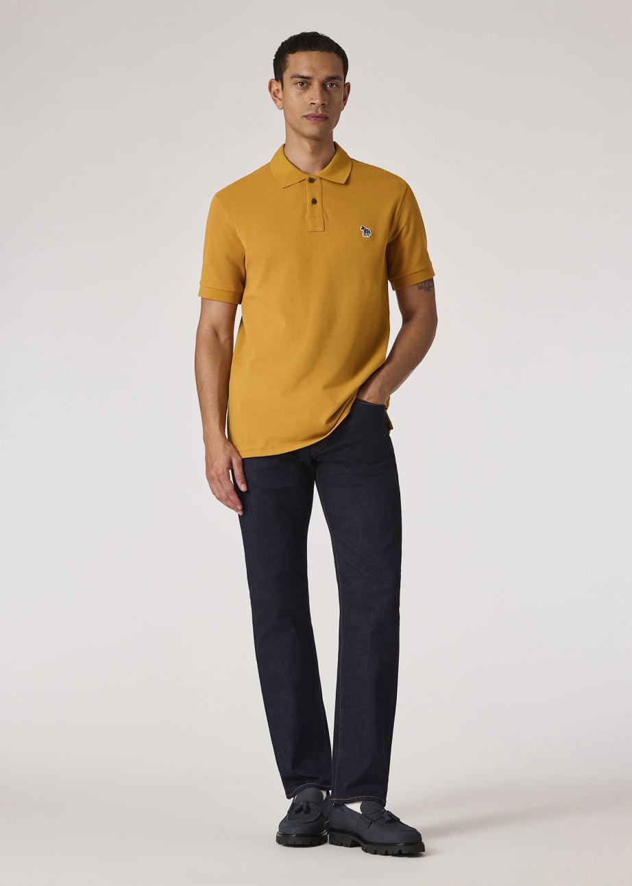 Model View - Standard-Fit Indigo-Rinse 'Crosshatch Stretch' Jeans Paul Smith