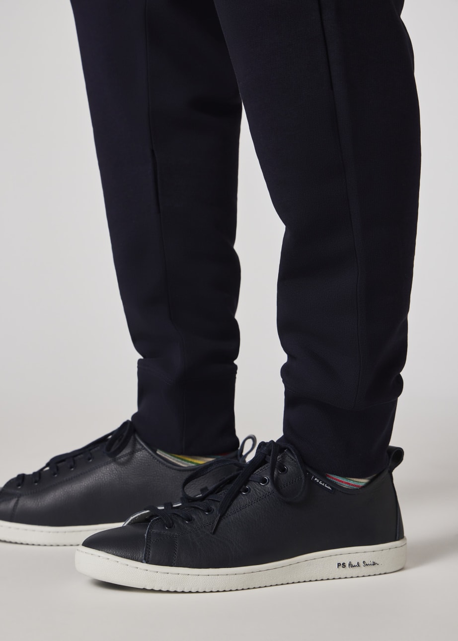 Model View - Tapered-Fit Dark Navy Zebra Logo Cotton Sweatpants Paul Smith