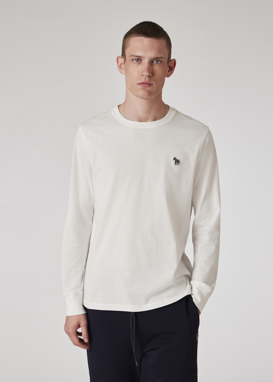 Model View - White Cotton Zebra Logo Long-Sleeve T-Shirt Paul Smith