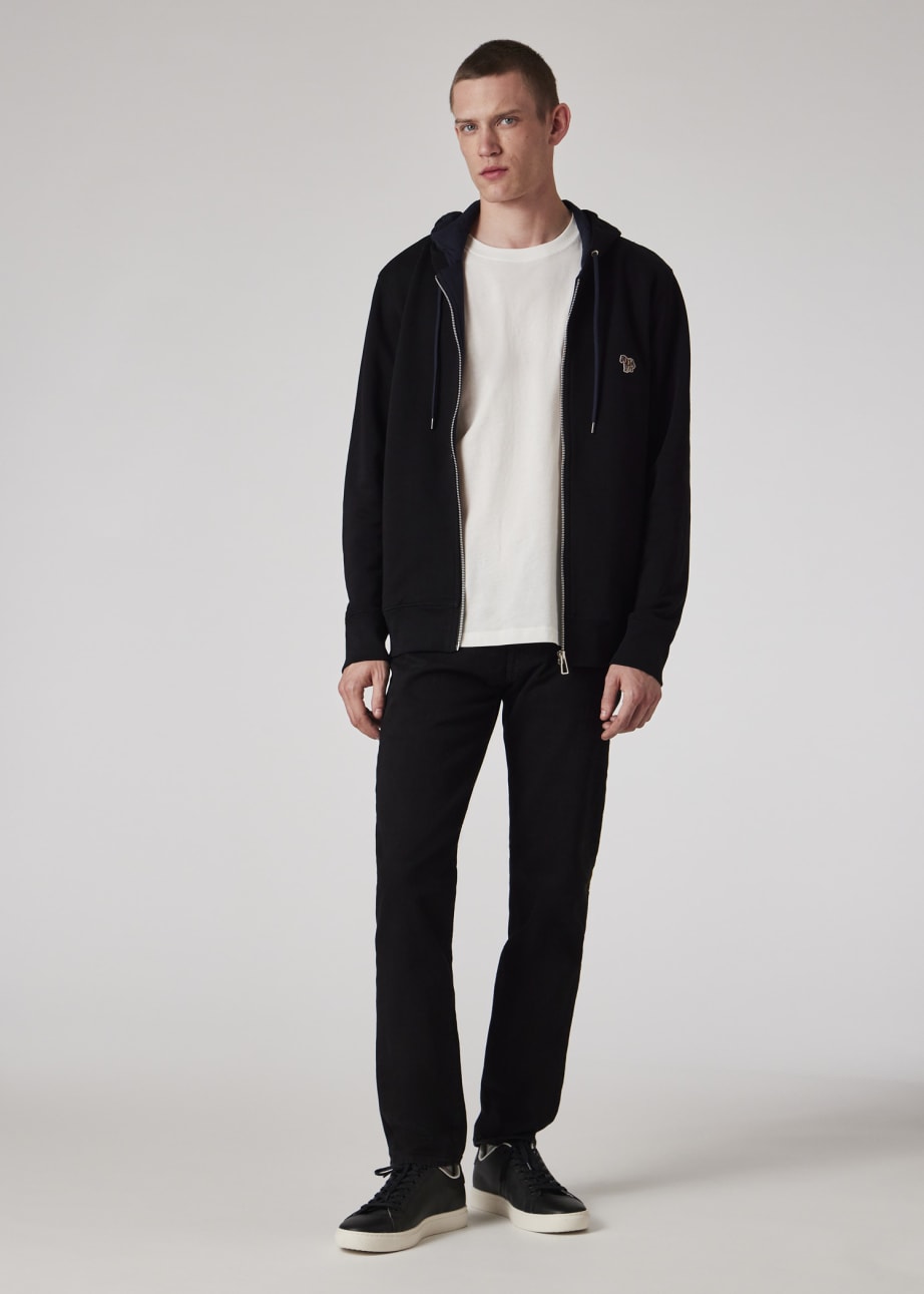 Model View - Black Cotton Zip-Front Zebra Logo Hoodie Paul Smith