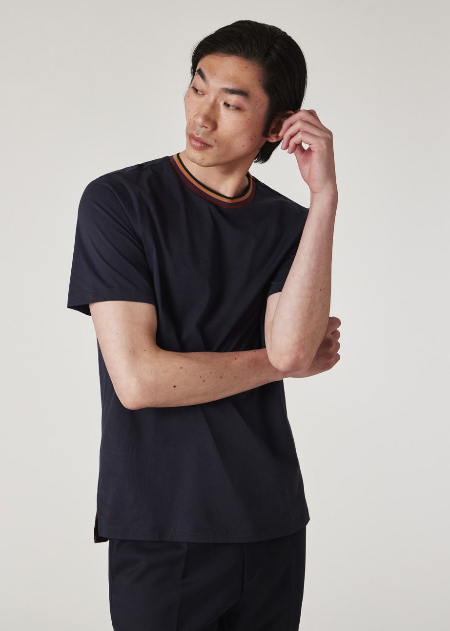 Model View - 'Artist Stripe' Collar T-Shirt Paul Smith