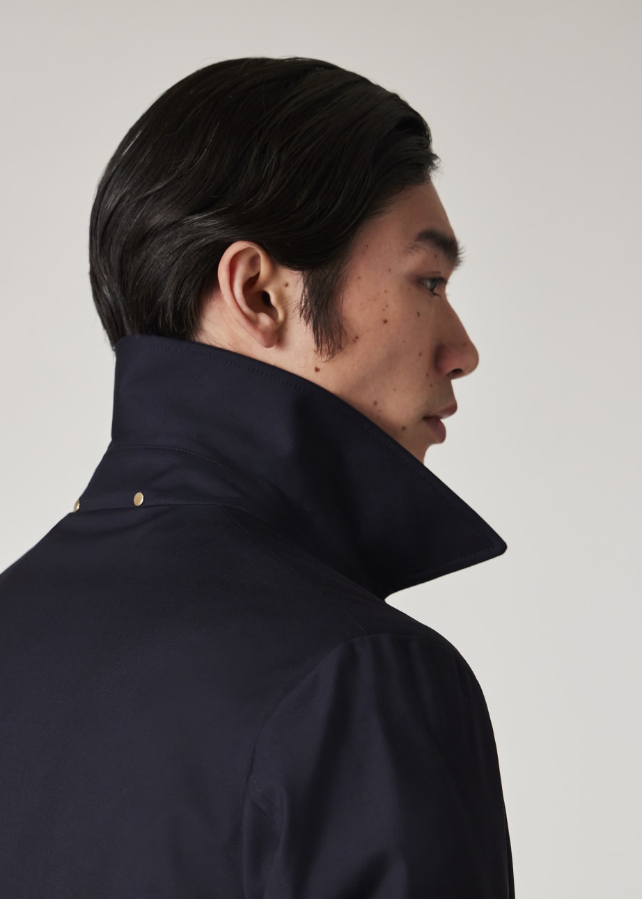 Model Wears - Navy 'Storm System' Wool Mac With Detachable Gilet Paul Smith