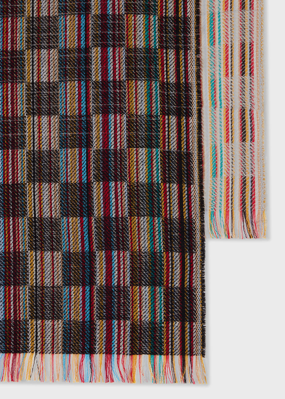 Product view - Grey 'Signature Stripe' Basket Weave Wool-Silk Scarf Paul Smith