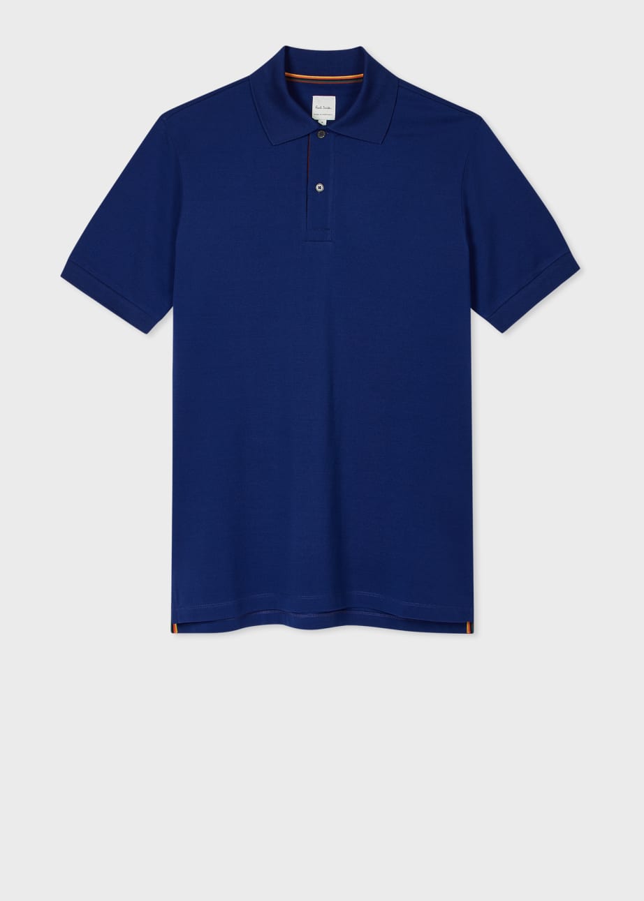 Front View - Cobalt Blue 'Artist Stripe' Placket Polo Shirt Paul Smith