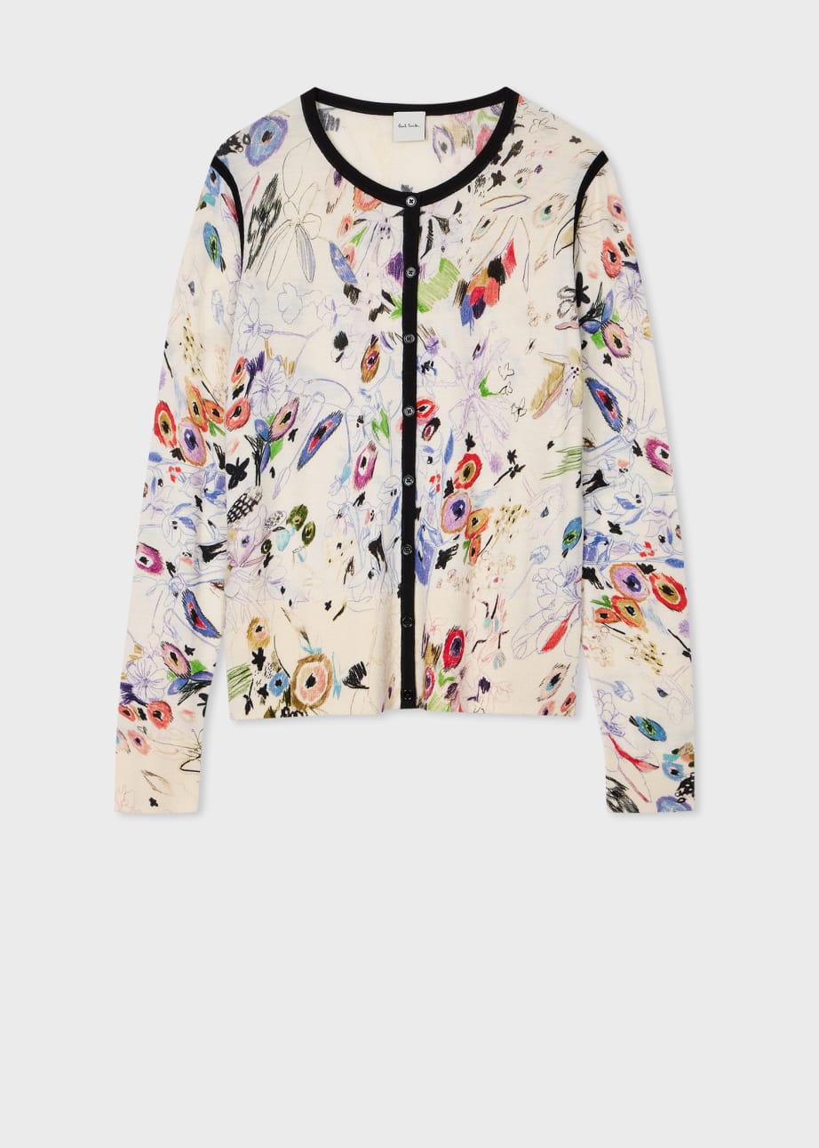 Front View - Women's Cream 'Sketchbook Botanical' Knitted Cardigan Paul Smith