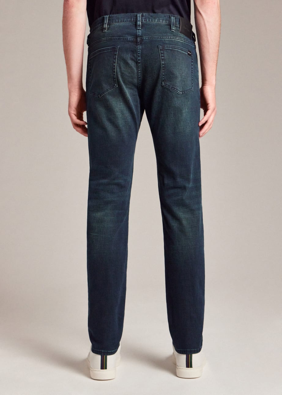 Model View - Slim-Standard Navy-Wash 'Crosshatch Stretch' Jeans Paul Smith