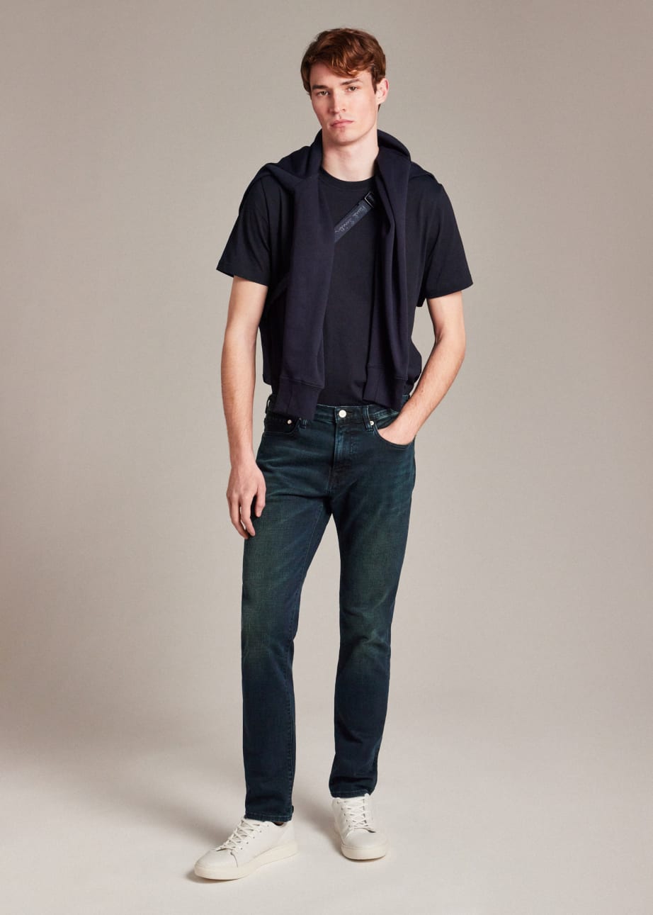 Model View - Slim-Standard Navy-Wash 'Crosshatch Stretch' Jeans Paul Smith