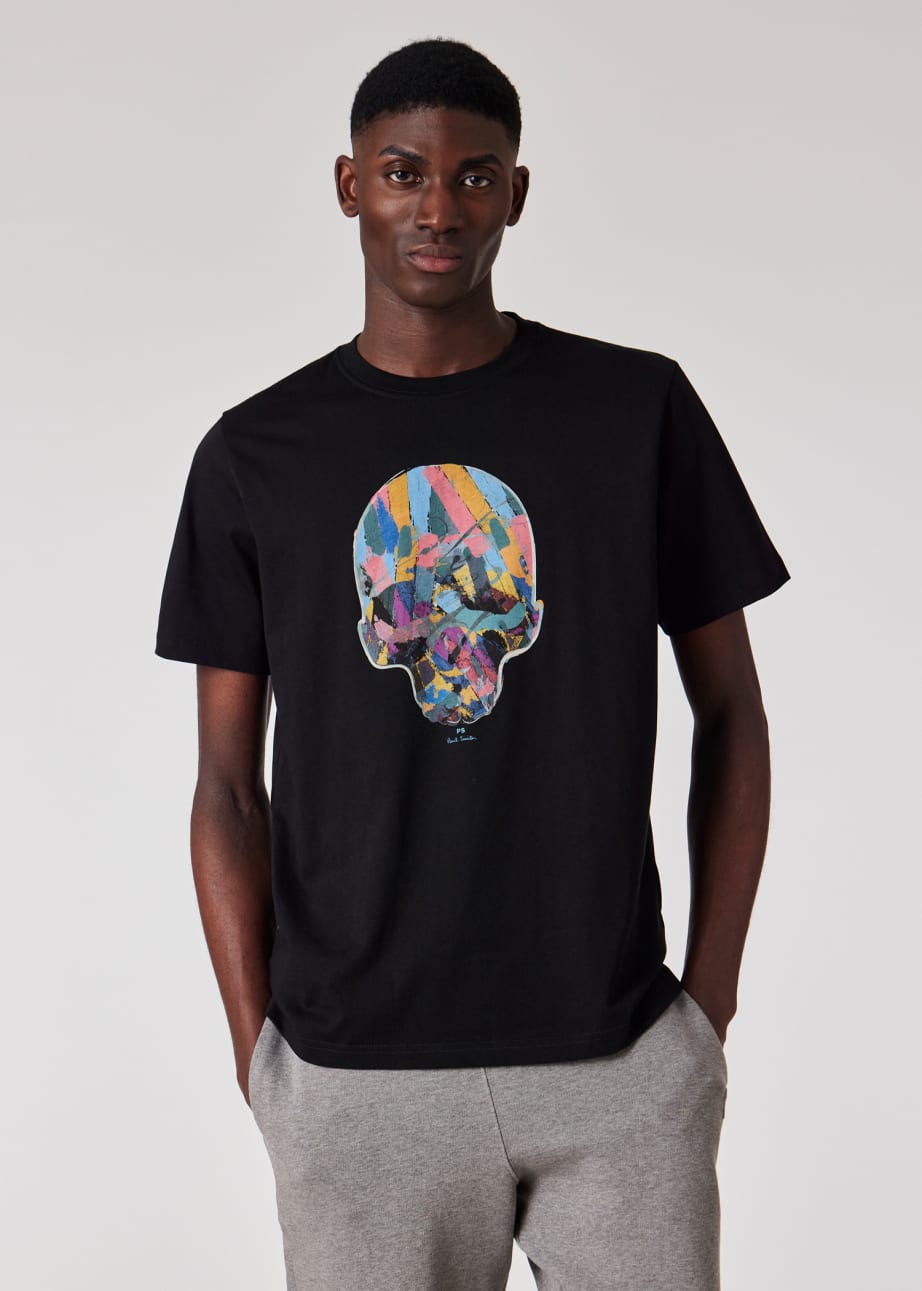 Model view - Black 'Multicolour Skull' Print T-Shirt Paul Smith