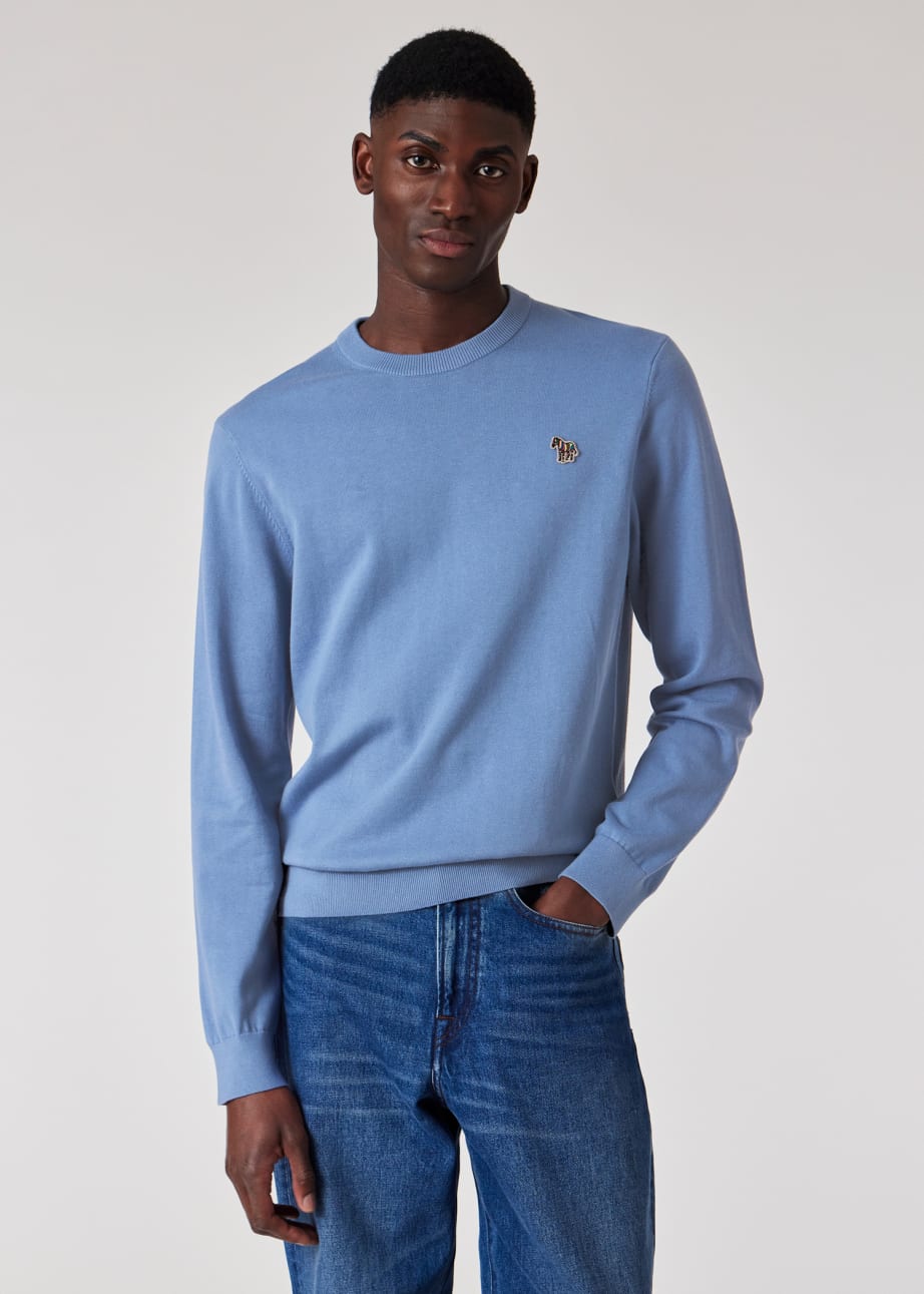 Model View - Light Blue Cotton Zebra Logo Sweater Paul Smith