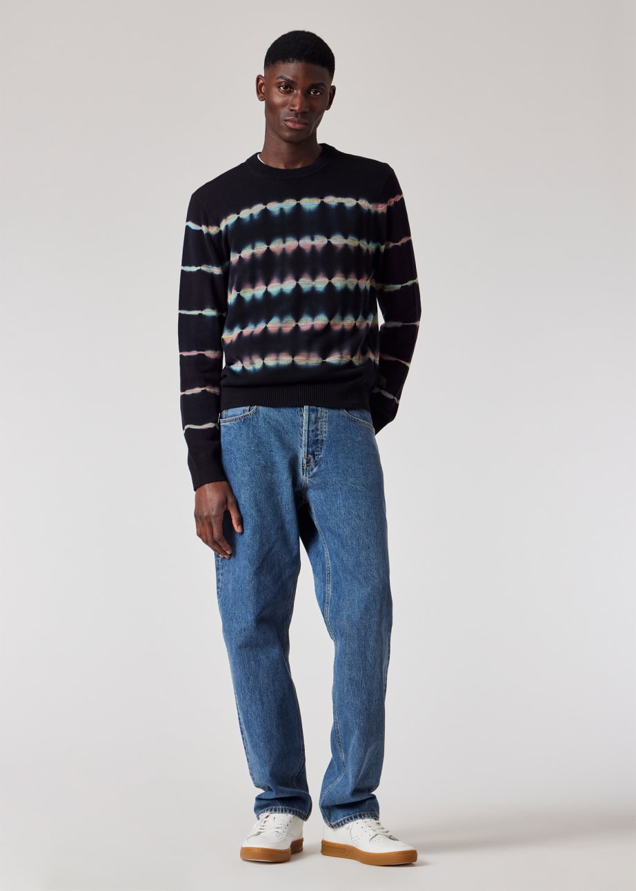 Men s Black Shibori Stripe Cotton Sweater