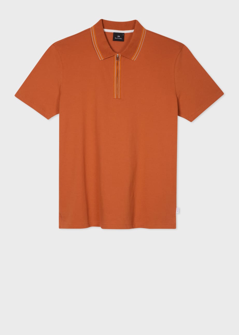 Product view - Burnt Orange Zip Neck Stretch-Cotton Polo Shirt Paul Smith