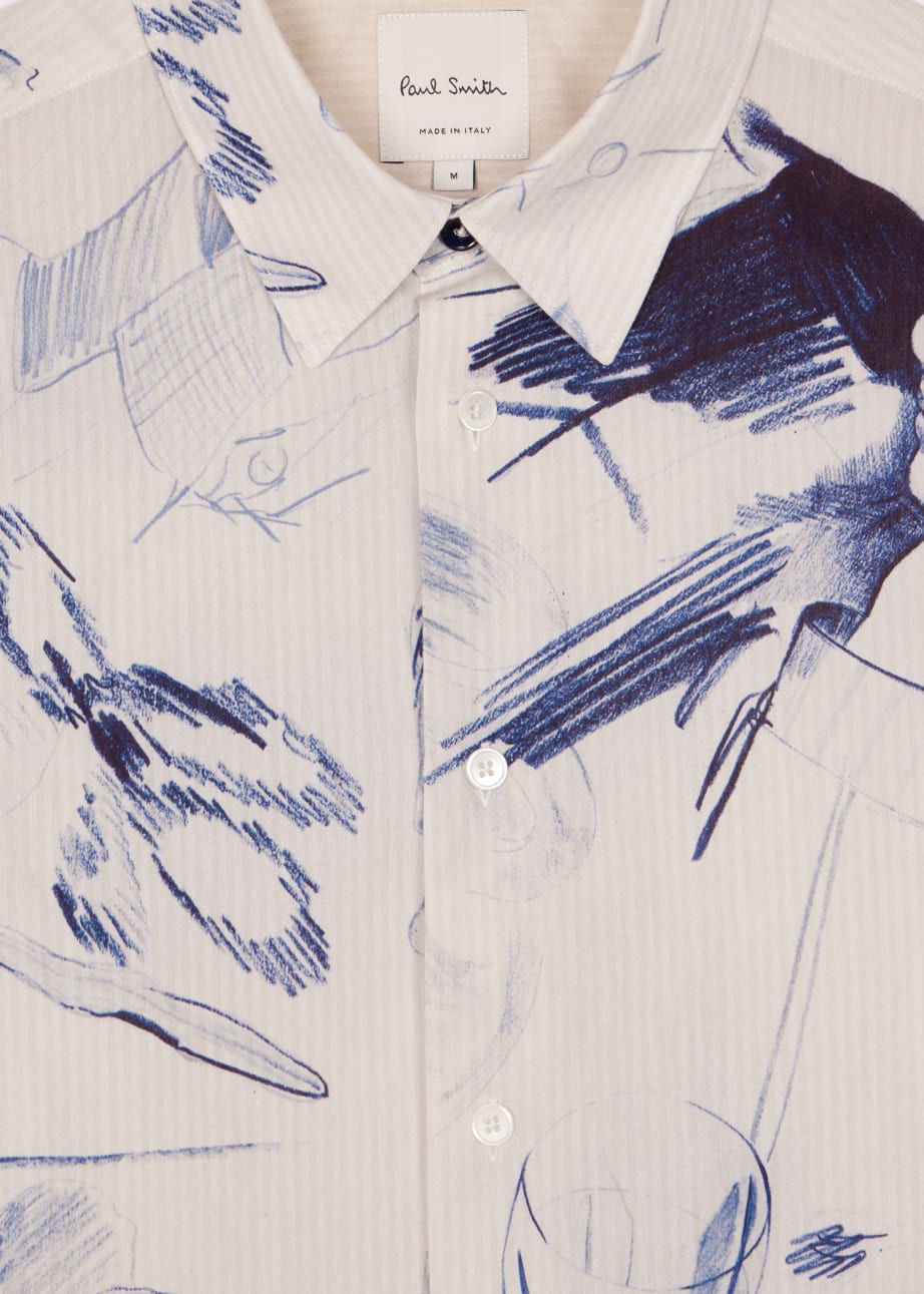 Detail View - Ecru 'Sketchbook' Print Cotton Shirt Paul Smith