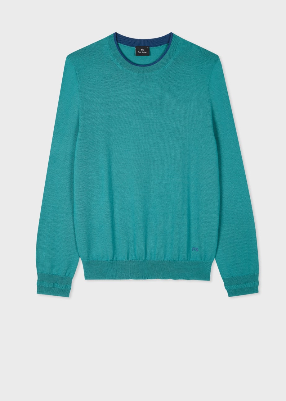 Product view - Teal Blue Merino Contrast-Collar Sweater Paul Smith