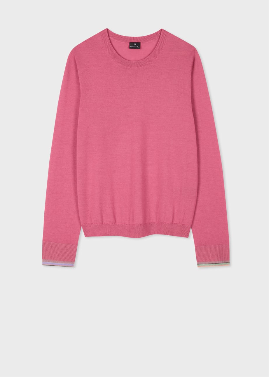 Front View - Women's Pink Knitted Crew Neck Sweater Paul Smith