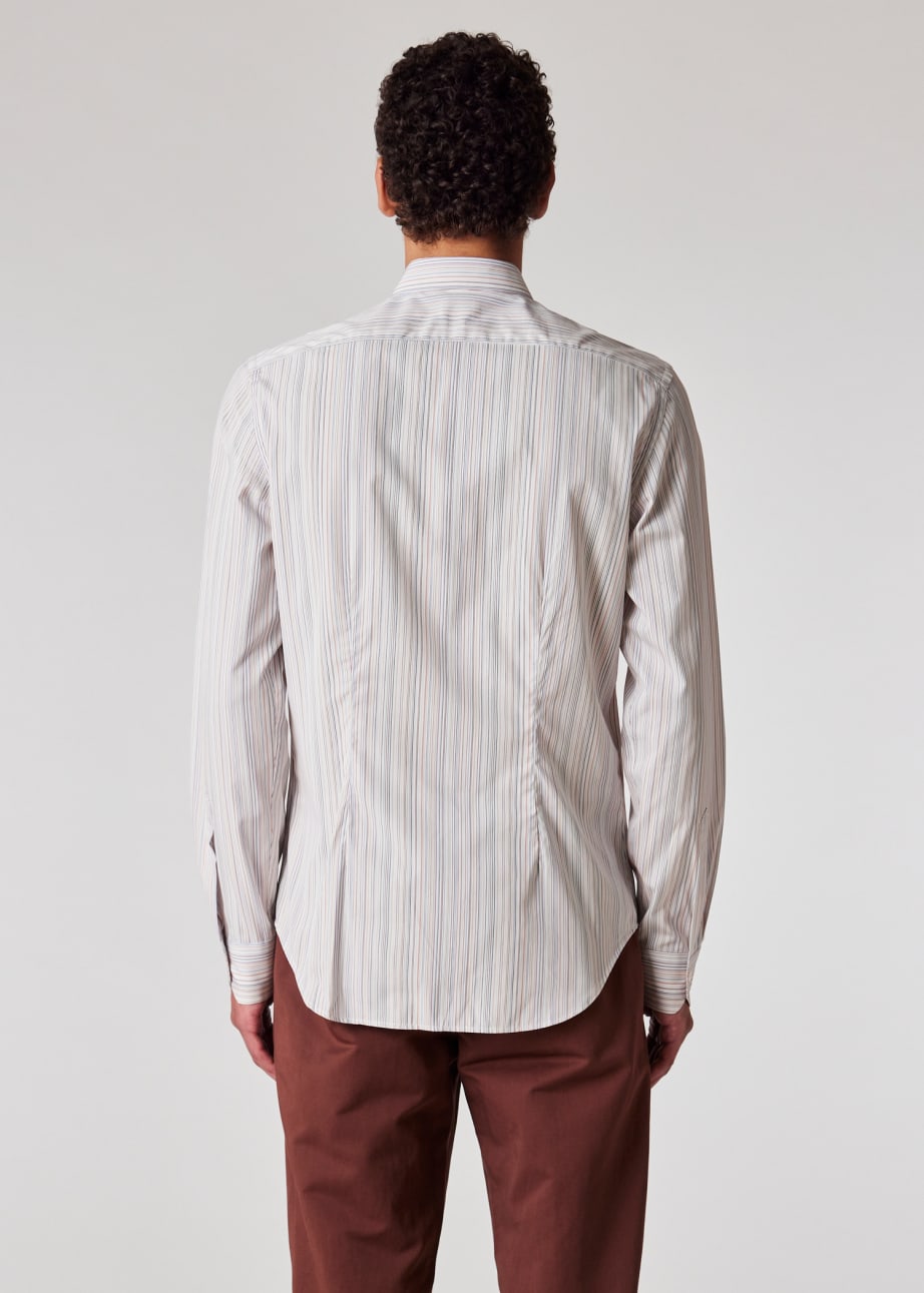 Men's Slim-Fit White 'Signature Stripe' Cotton Shirt
