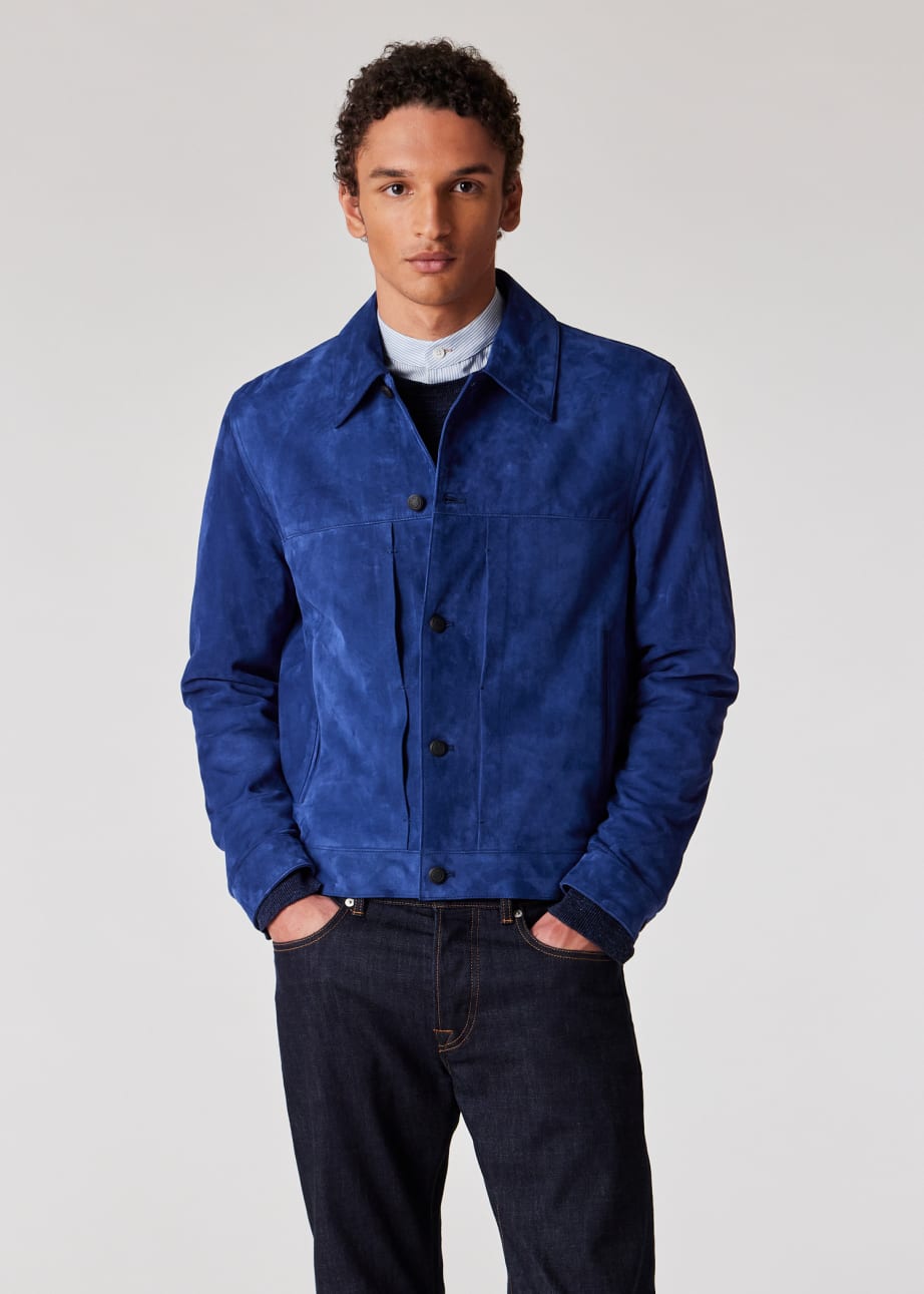 Royal blue suede jacket mens sale