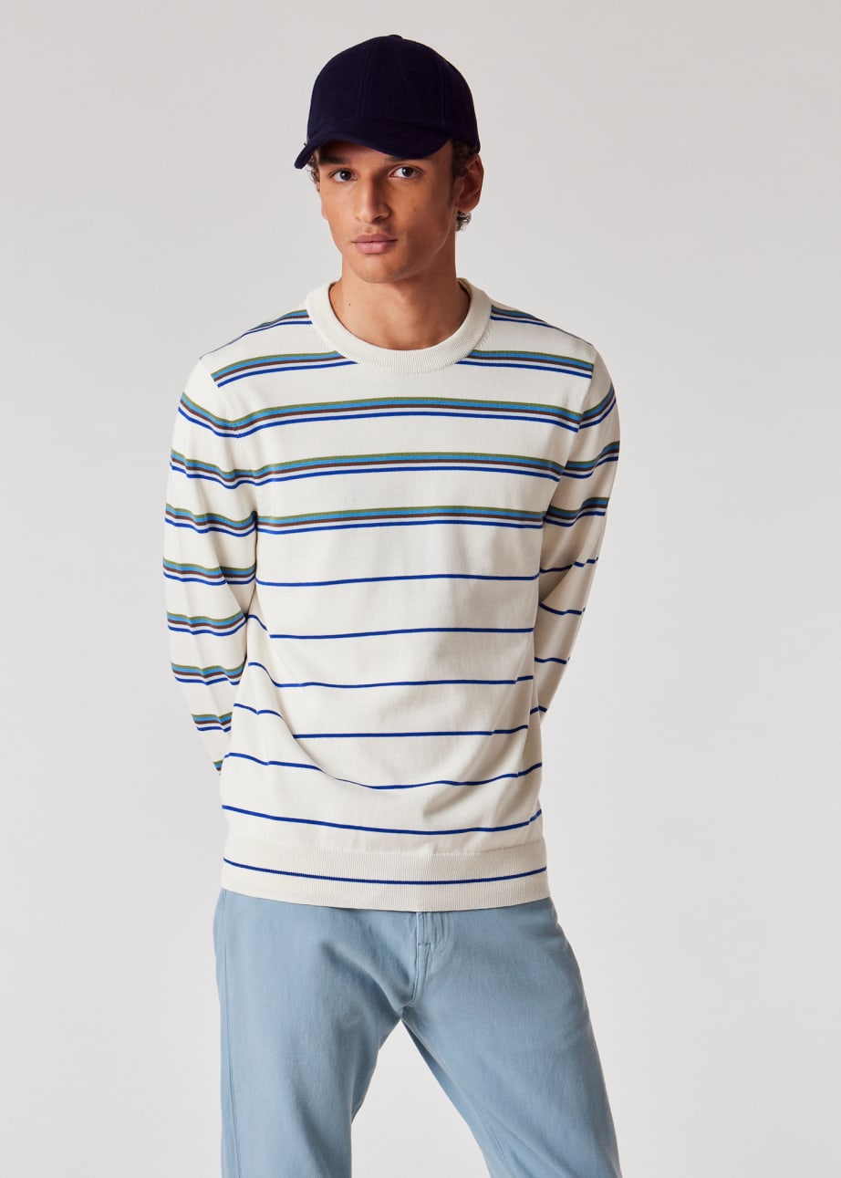 Model View - Ecru Stripe Silk-Blend Sweater Paul Smith