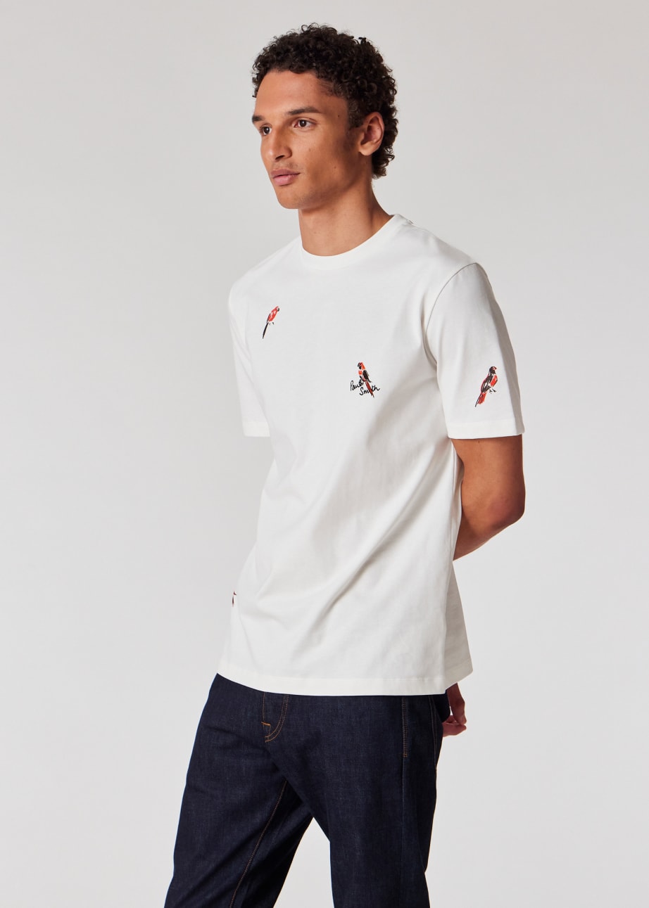 Model view - White Embroidered 'Bird' Cotton T-Shirt Paul Smith