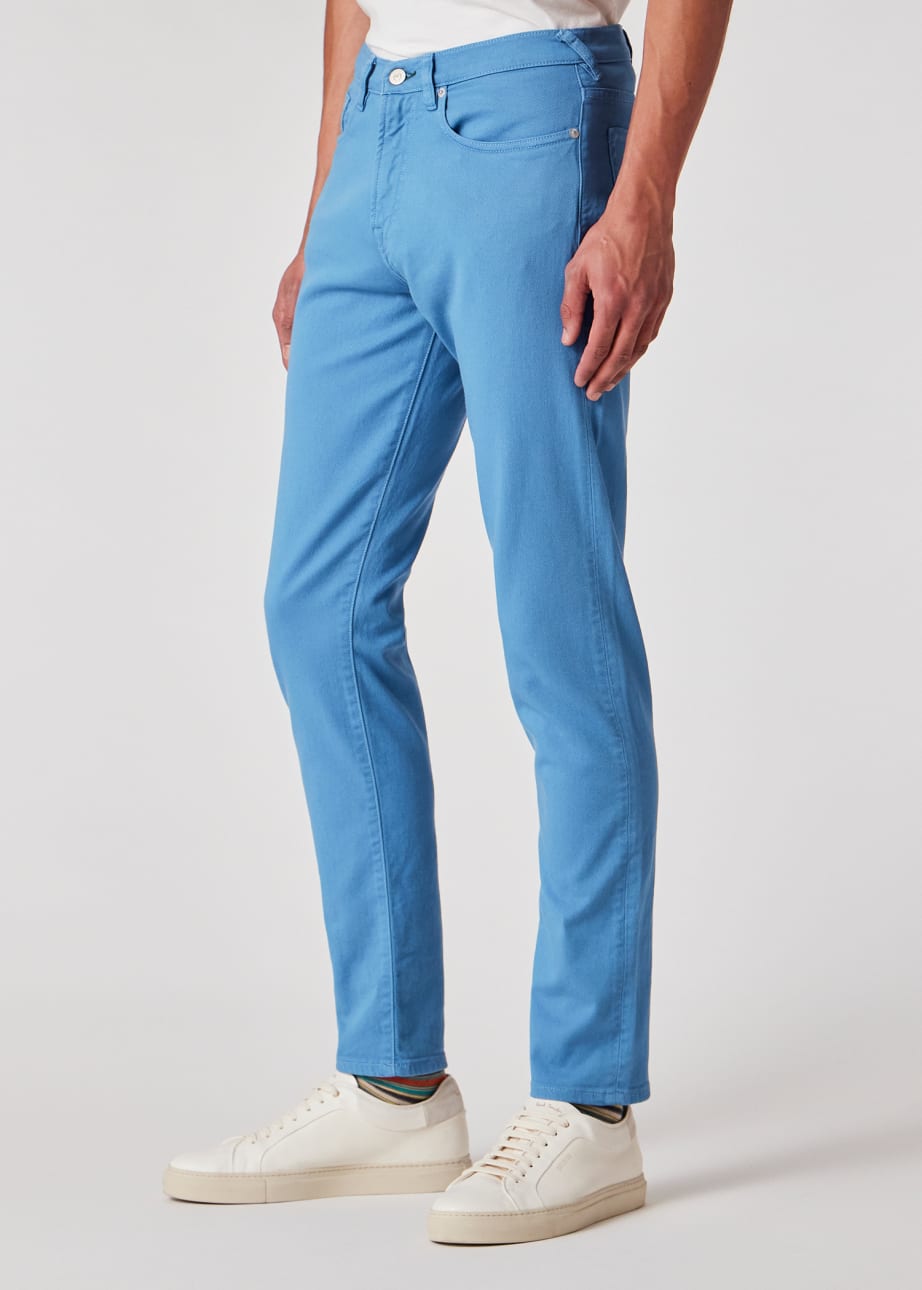 Model view - Tapered-Fit Bright Blue Garment-Dyed Organic Cotton-Stretch Jeans Paul Smith