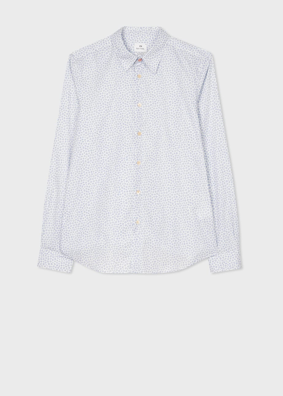 Men's TailoredFit White and Blue 'Ditsy Floral' Print Shirt