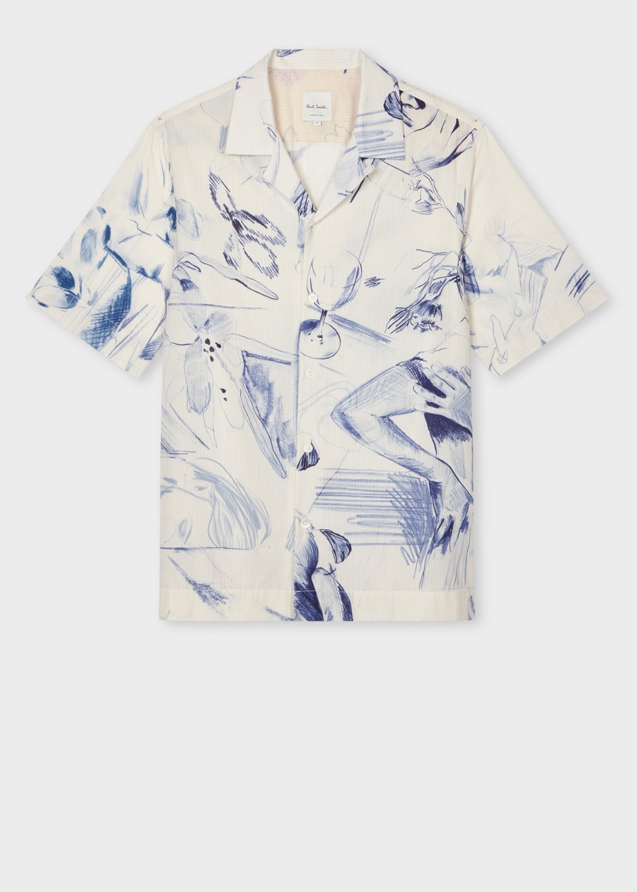 Blue 'Sketchbook' Print Cotton Shirt