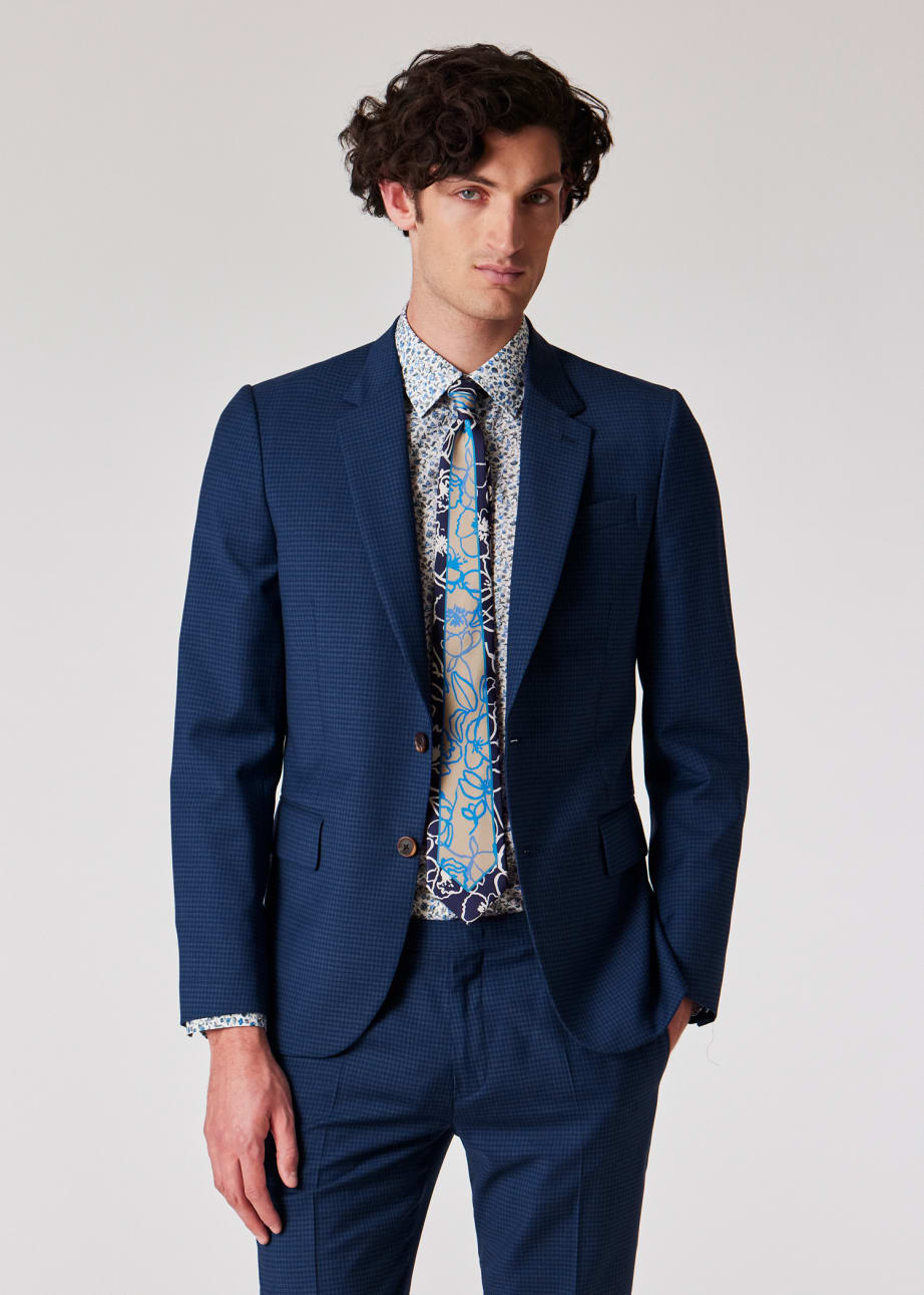 Model view - The Soho - Tailored-Fit Blue Gingham Wool Blazer Paul Smith