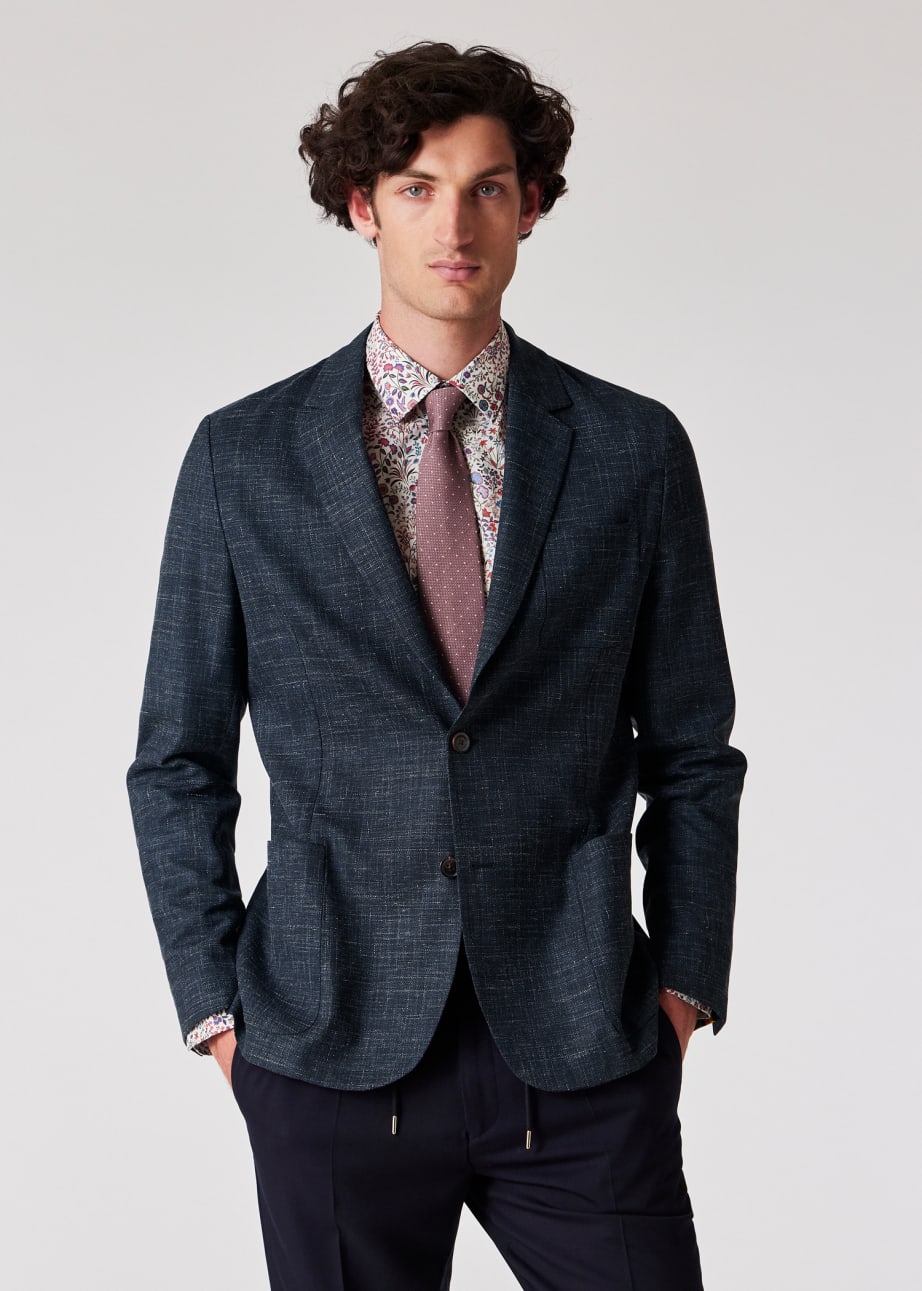 Model view - Dark Blue Marl Wool-Linen Unlined Blazer Paul Smith