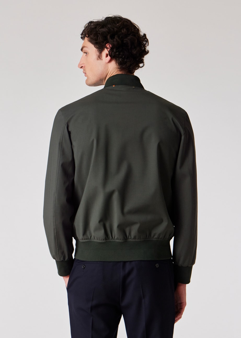 Model view - Dark Green 'Storm System' Wool Bomber Jacket Paul Smith