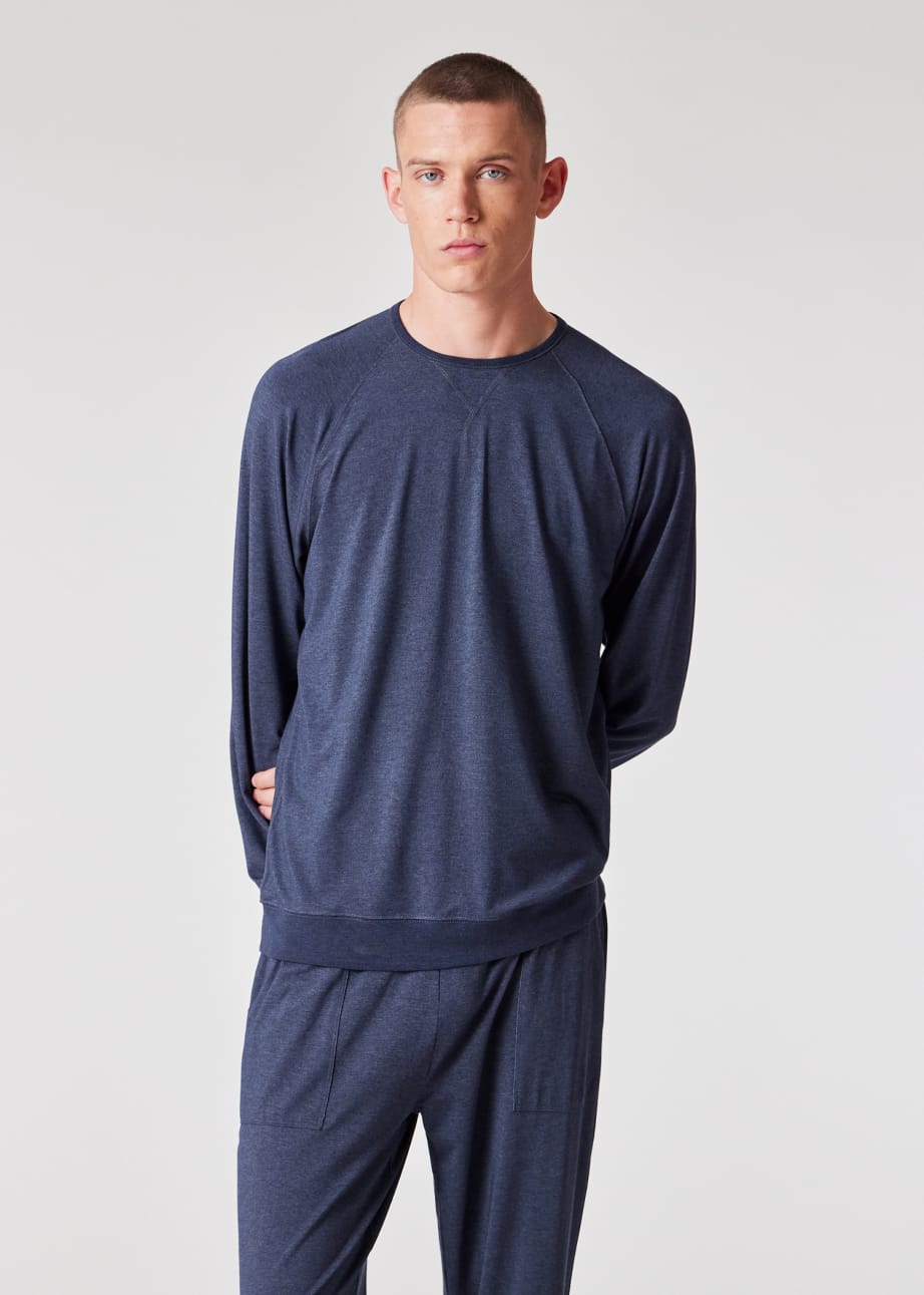 Men s Denim Blue Modal Blend Long Sleeve Lounge Top