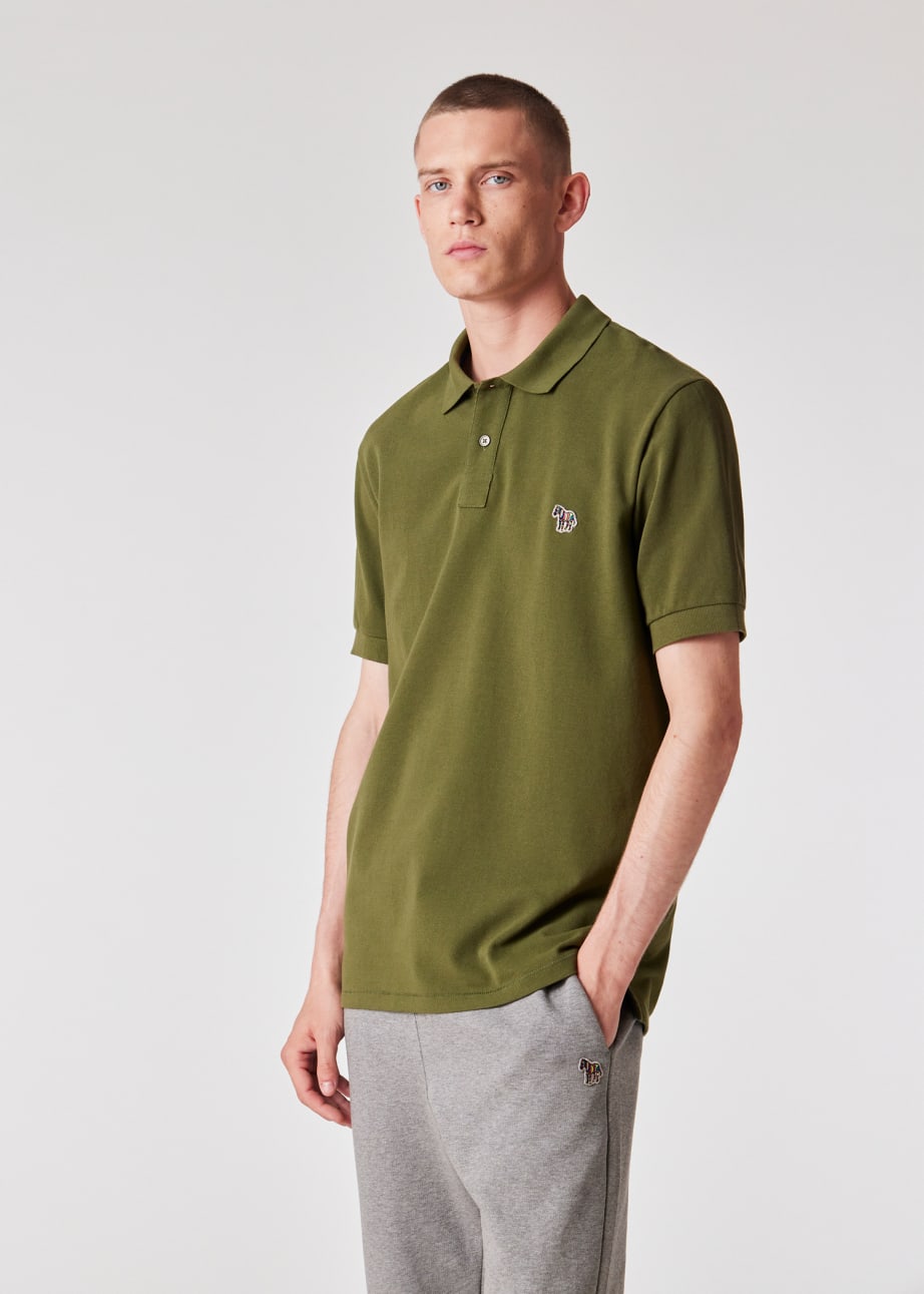 Model View - Khaki Organic Cotton Zebra Polo Shirt Paul Smith